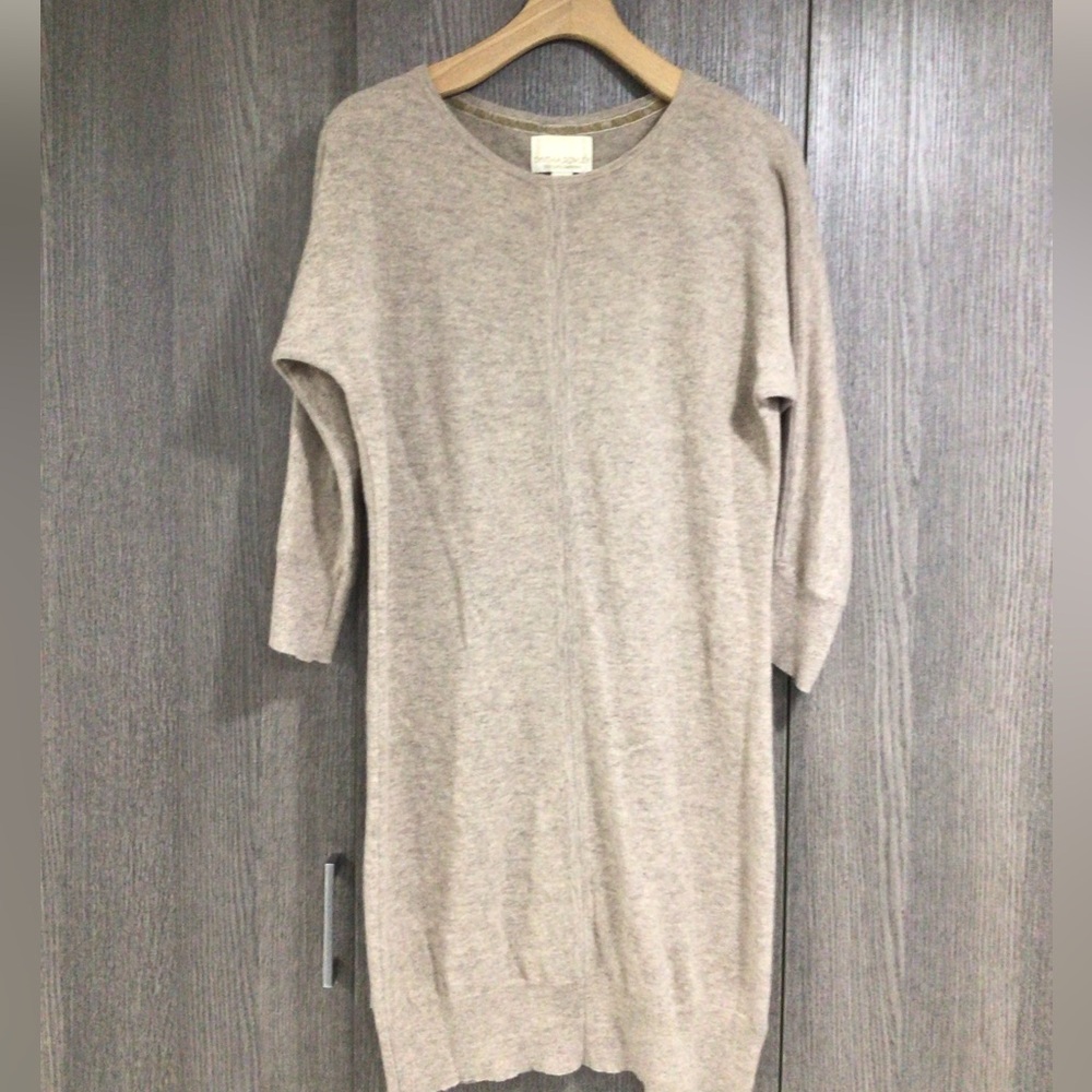 Cynthia Rowley Neutral Taupe Crewneck Sweater Dress